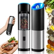 MSOVA 1PCS Gravity Electric Salt and Pepper Grinder, Automatic Salt and Pepper Grinder with Adjustable Coarseness, One Handed Operation, LED Light, Stainless Steel