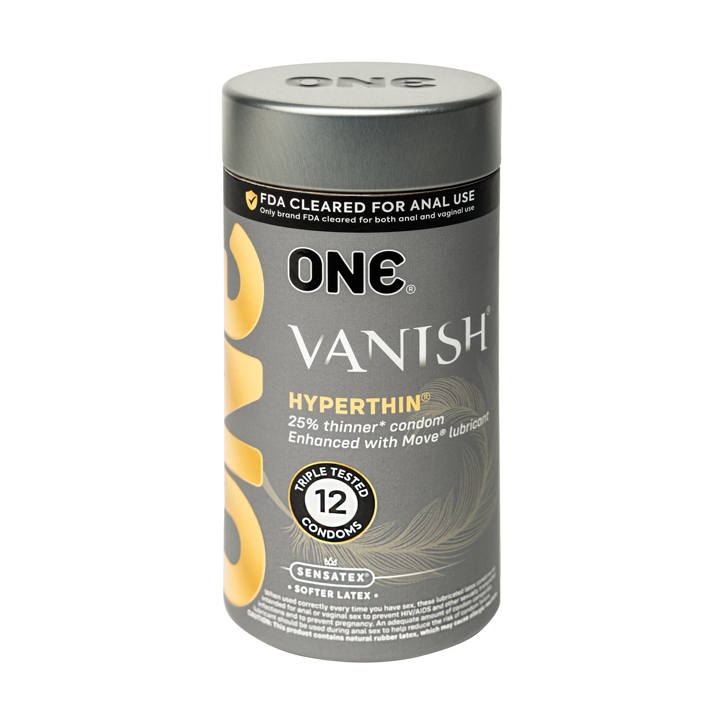 ONE Condoms Vanish Hyperthin, FDA Anal and Vaginal Approved Ultra Thin Latex Condoms 12 Pack