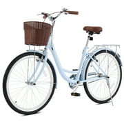 Viribus 26 City Cruiser Bicycle with Carbon Steel Frame Dual V Brakes Basket for Women Adults,Blue