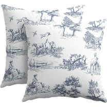 Navy Blue and White Toile Pillow Covers 20x20 Inch Set of 2 French Country Decor Vintage Cottage Outdoor Throw Pillow Covers Rustic Farmhouse Pillow Cases Cotton Linen Square Cushion Covers for Couch
