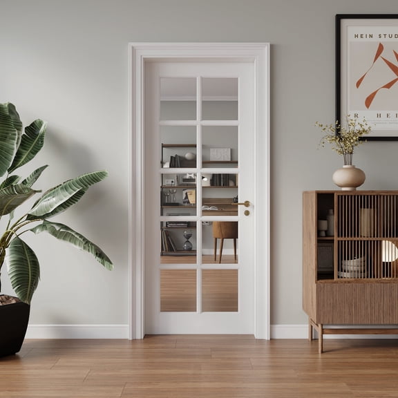 30" X 80" French Door 10-Lite Clear Glass Interior Door Slab Shaker, Pre-Built Panel for Barn Doors, Pocket Doors, for Pantry, Bedroom, Closet, Laundry & Bathroom, White Prefinish&Paintable