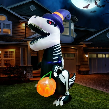 Joiedomi Halloween 8 FT Inflatable Skeleton Dinosaur with Build-in LEDs Blow Up Inflatables for Halloween Party Indoor  Outdoor  Yard  Garden  Lawn Decorations