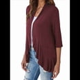 thumbnail image 2 of Cárdigan Abierto para Mujer, 3/4, Tejido Suave Drapeado, Color Vino Tinto, Talla M, 2 of 7