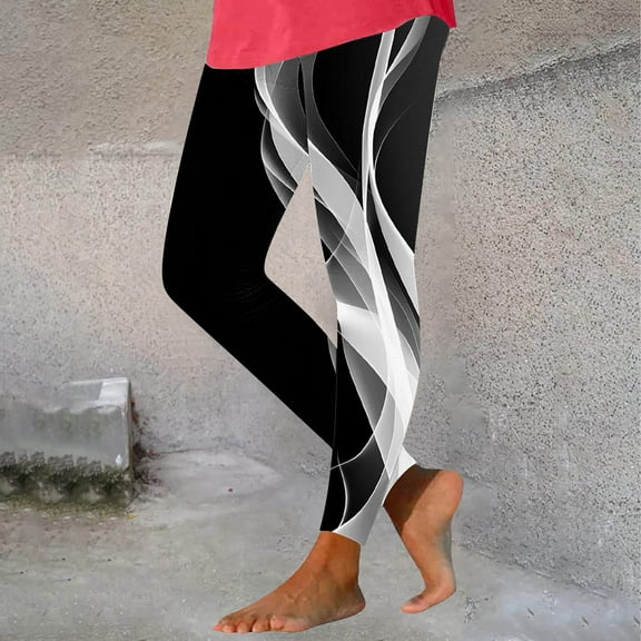 Qulqfy Compression Pants for Women Yoga Workout High Waisted Butt Lifting Graphic Leggings Girls Sweatpants L