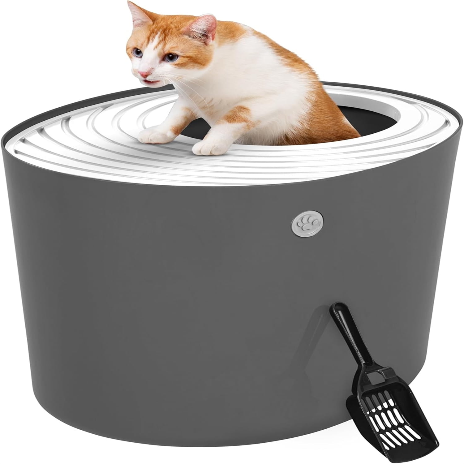 PawHut Cat Litter Box with Lid & Scoop for Large Cats Up to 13 lbs., White  - Walmart.com