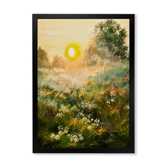 Designart 'The Blossoming Field With Sunrise' Farmhouse Framed Art Print