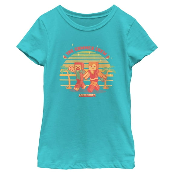 Girls Minecraft Watermelon Summer Crew T Shirt