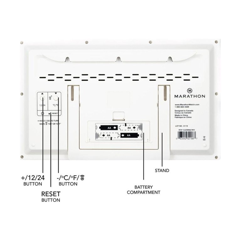 Marathon CL030062WD Slim-Jumbo Atomic Digital Wall Clock