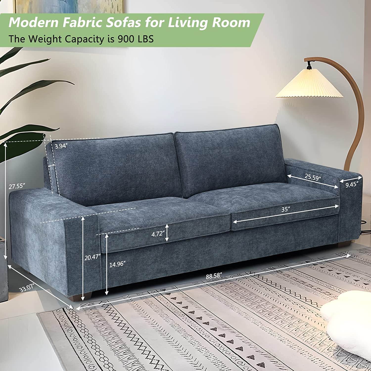88 Luxury Modern Sofa for Living Room, Fabric Couch with Solid Wood Frame, Removable Sofa Cushion and Detachable Sofa Cover Latitude Run Fabric: bei