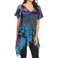 thumbnail image 3 of Sakkas Daniela Womens Short Sleeves Loose Tie Dye Blouse Top Tunic Asymmetrical - Teal - One Size Plus, 3 of 5