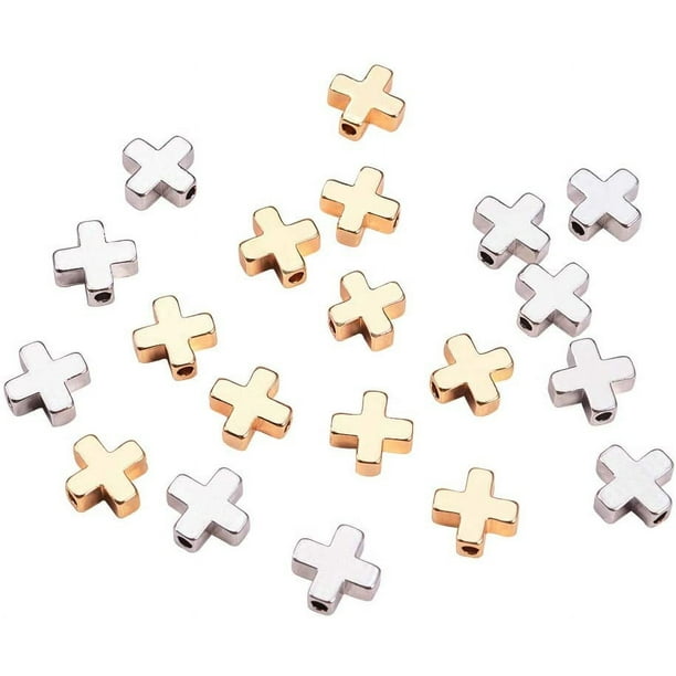 20 cuentas espaciadoras metálicas chapadas en oro de 18 quilates y platino para bisutería y manualidades (8 x 8 x 3 mm).