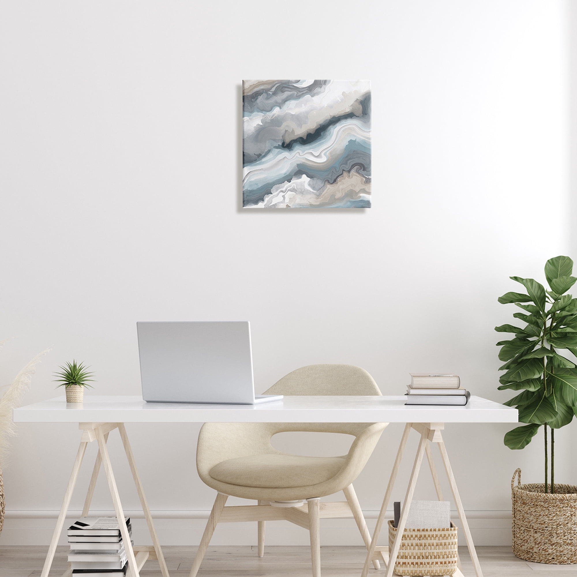 Stupell Industries Abstract Flowing Blue White Agate Rock Illustration Paintings Gallery-Wrapped Canvas Print Wall Art, 17x17, by Angela Bawden