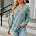 thumbnail image 6 of CQONEPT Women's Long Sleeve V Neck Tops Textured Knit Button Pullover Top Casual Loose Fit Fall Fshion Tunic Shirts Green 2XL, 6 of 6