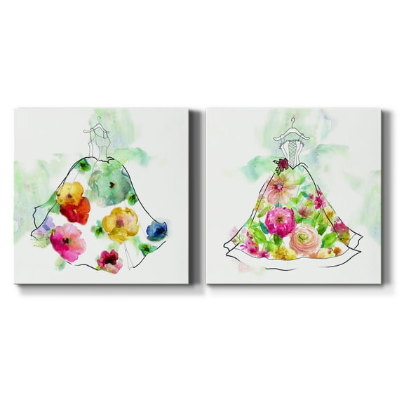 Fashionable Florals I - Premium Gallery Wrapped Canvas - Ready to Hang Set of 2 - 10 x 10 Each