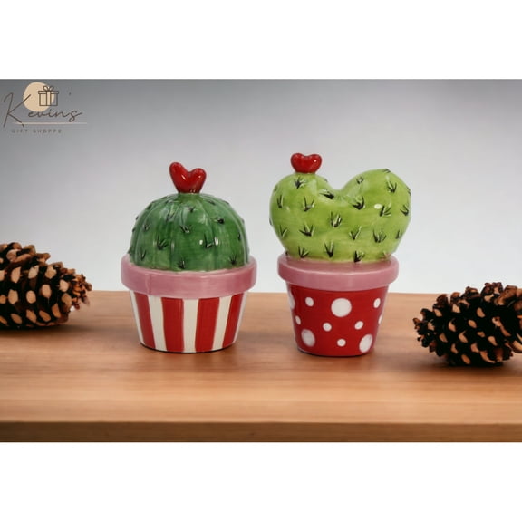 Ceramic Cactus Salt and Pepper Shakers Heart Design