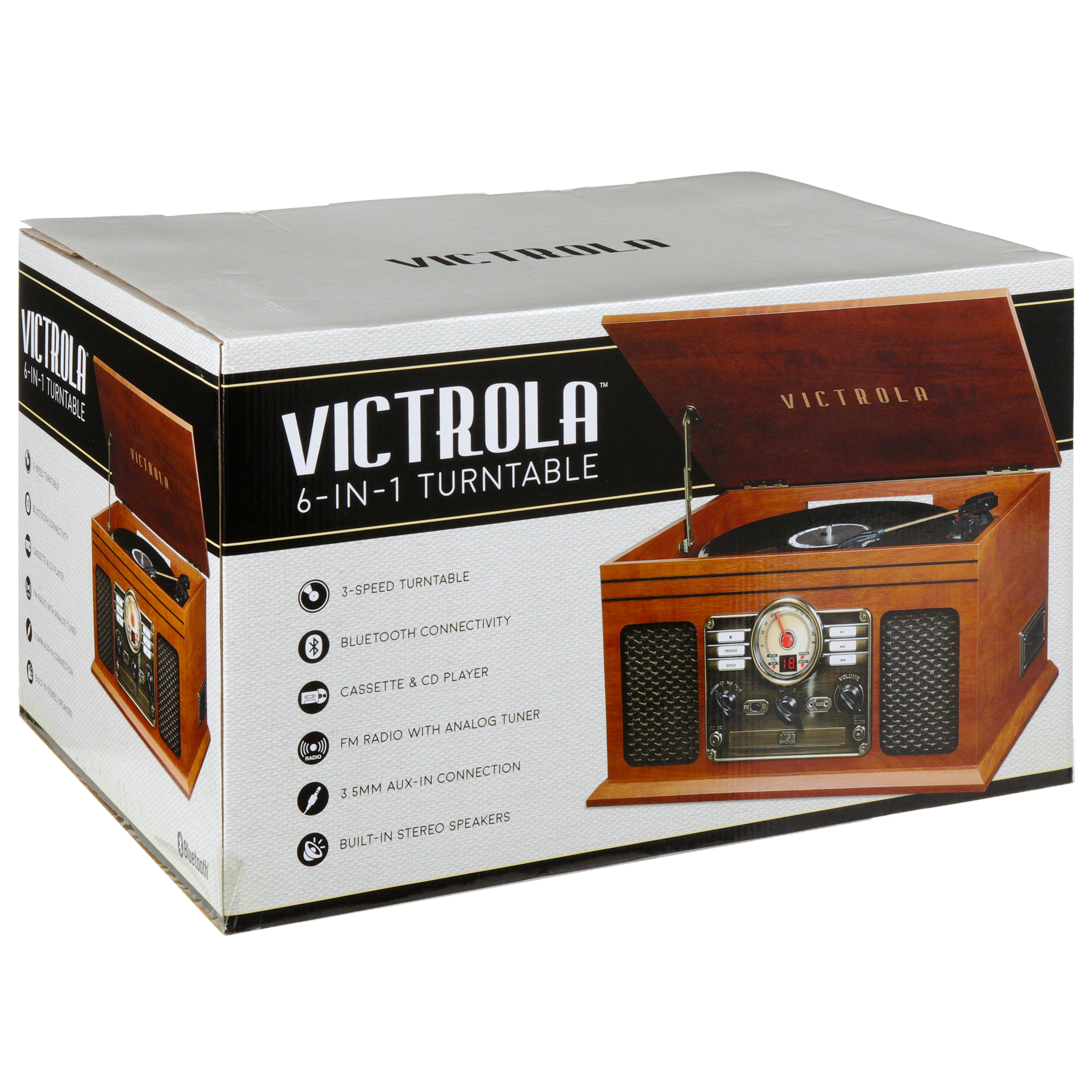 Victrola 6-in-1 Nostalgic Bluetooth Record Player with 3-Speed Turntable with CD and Cassette, Maghony - image 5 of 9