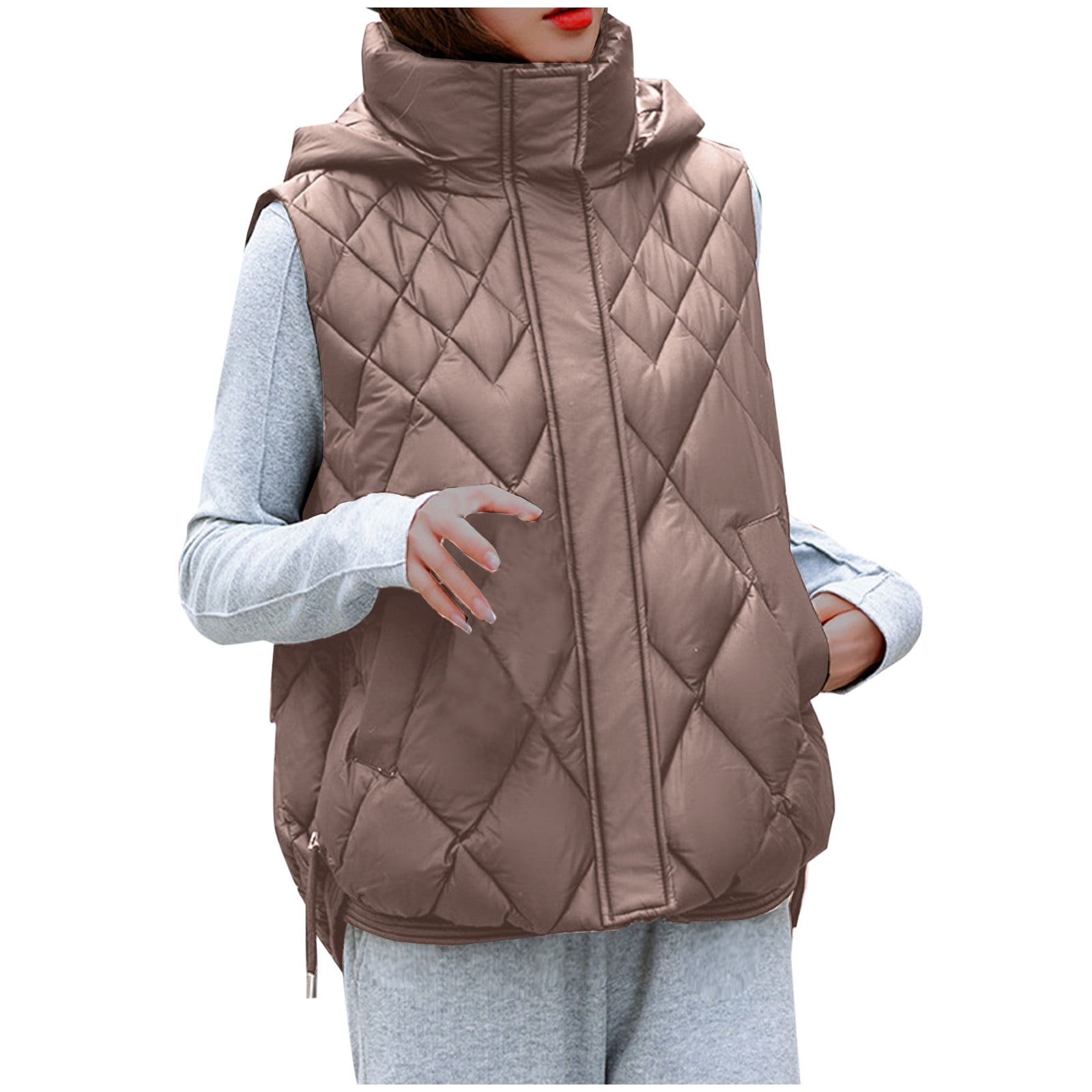 Pisexur Gilet d'Hiver pour Femmes Couleur Unie Col Montant