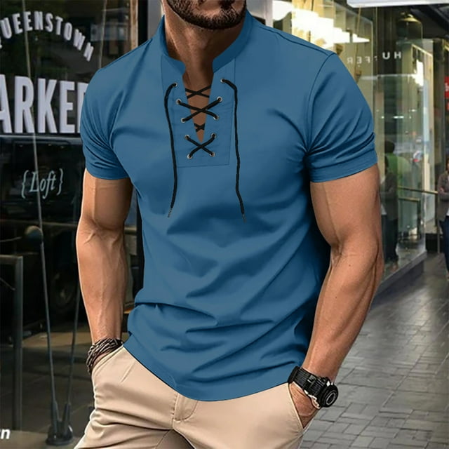 pstuiky camisetas camisas para hombre, Camisa deportiva de manga corta con cuello redondo y botones de color liso para hombre camisas casuales para hombre xxl