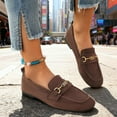 thumbnail image 4 of Women's Vintage Suede Ballet Flat Shoes Chunky Low Heel Slip On Loafers Square Toe Non Slip Dress Shoes with Metal Chain Brown Size 6, 4 of 8