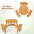 thumbnail image 3 of Gymax 6-Person Round Picnic Table Set w/ 3 Built-in Benches 2'' Umbrella Hole Yellow, 3 of 10