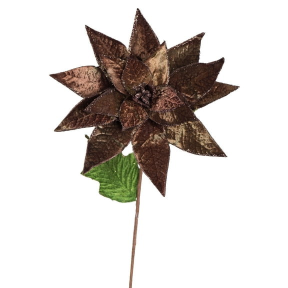 Vickerman 24" Artificial Chocolate Polyester Poinsettia Stem, pack of 3