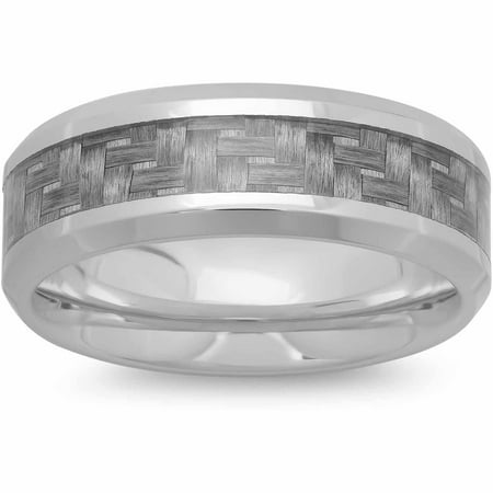 Men's Stainless Steel 8MM Gray Carbon Fiber Wedding Band - Mens Ring