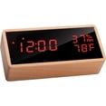 thumbnail image 1 of Reloj despertador digital de madera, reloj digital con 3 configuraciones de alarma, reloj despertador electrónico alimentado por USB Reloj despertador con repetición Pantalla LED de tiempo, temperatura y humedad, rojo Rojo Verde, 1 of 5