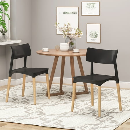 Isabel Modern Dining Chair with Beech Wood Legs (Set of 2). Black and Natural