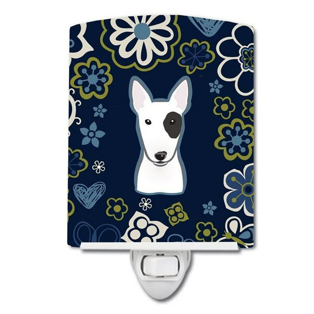 Carolines Treasures BB5060CNL Blue Flowers Bull Terrier Ceramic Night Light