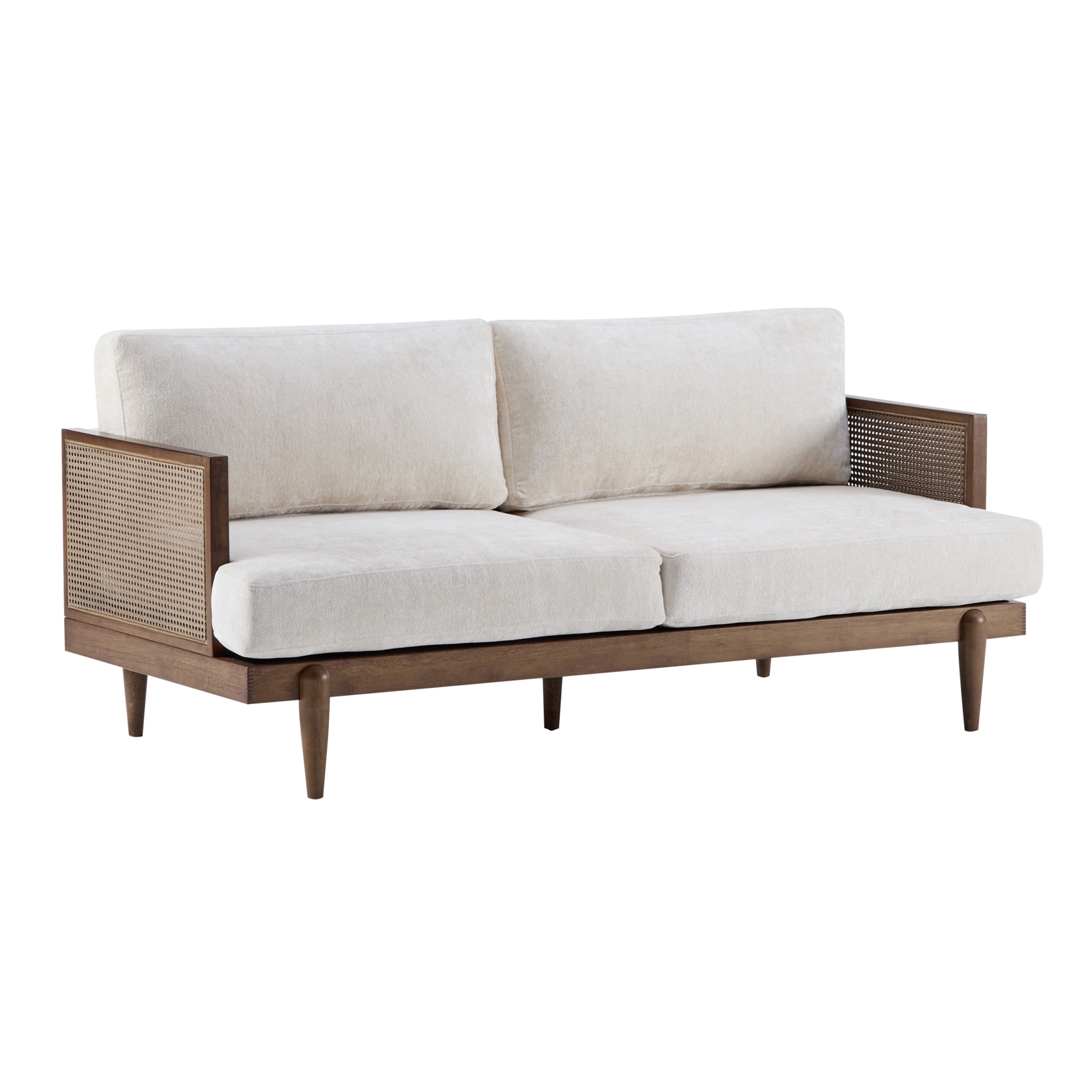 Christopher Knight Home Vintage 72“ Rattan 3-Seat Sofa with Solid Wood Frame, High-Rebound Cushions, Walnut