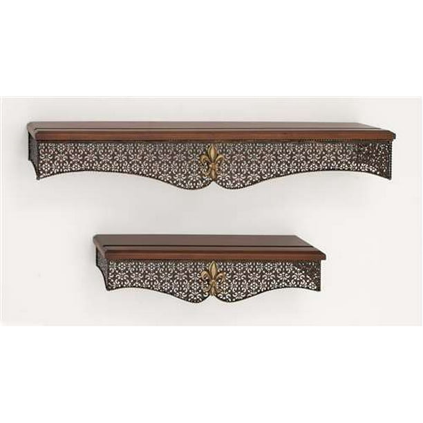 Set of 2 Metal Wood Wall Shelf Japanese Accents Home Decor 93928