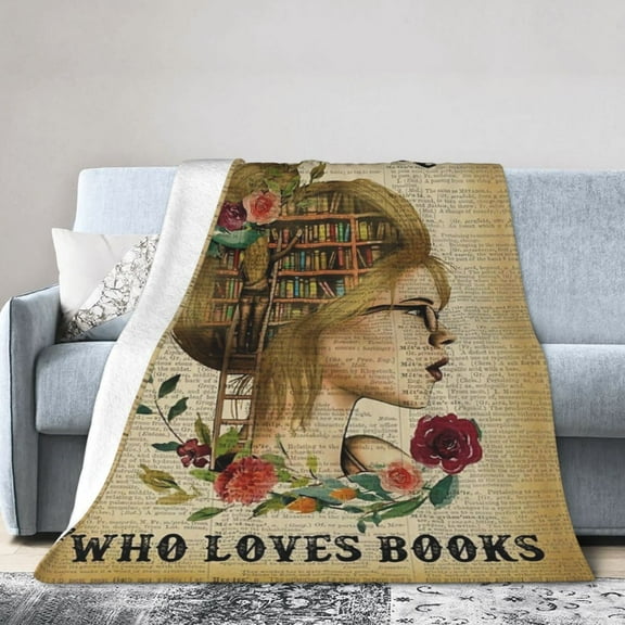 Wijzvio Just A Girl Who Loves Books Throw Blanket Soft Fuzzy Fleece Blanket For Couch Bed Living Room Decoration 40"X30"