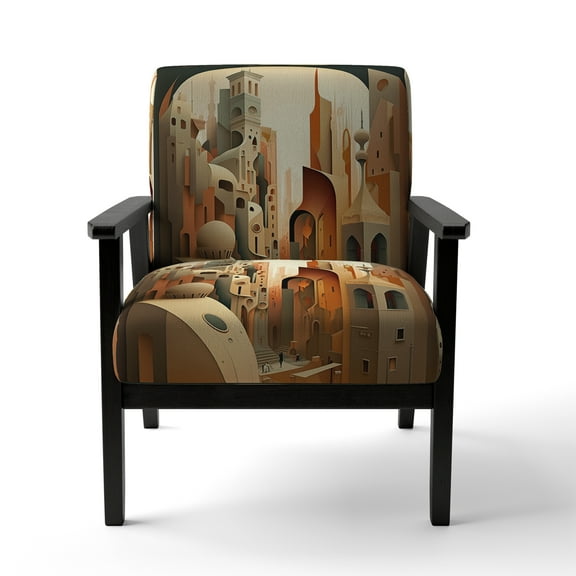 Designart "Abstract Geometric Graffiti Artwork III" White Animals Upholstered Accent Chair - Modern Arm Chair For Bedroom