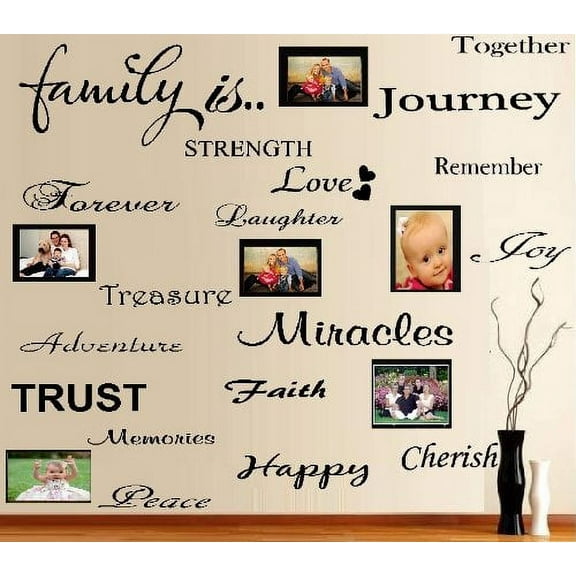 Decal ~ FAMILY IS ... WORD COLLAGE ~ WALL DECAL, Larger Words ~ 20 WORDS