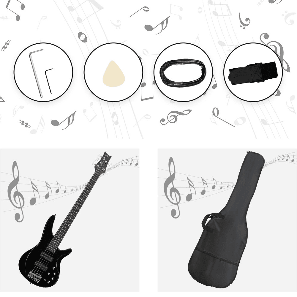 Tcbosik 5 String Electric Bass Guitar, Bass Beginner Kit with Bag, Strap, Amp Wire, Plectrum and Wrench Tool, Black