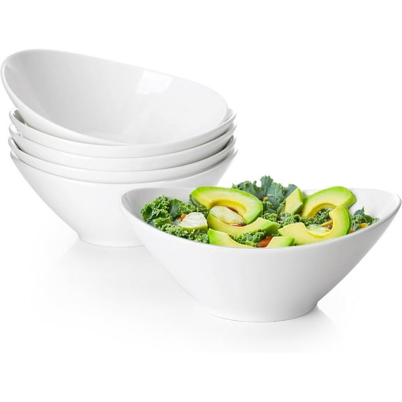 7 Inch Salad Bowls Set of 6, 18 oz Large Soup Bowls– Microwave & Dishwasher Safe, for Pasta, Snacks, White