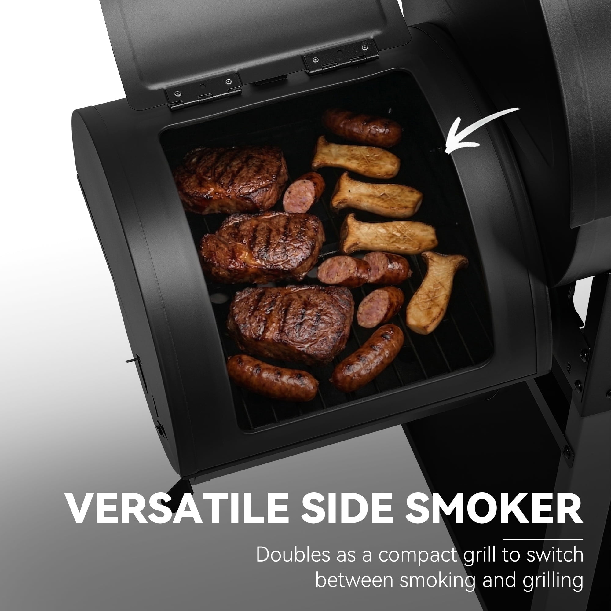Royal Gourmet Barrel Charcoal Grill with Offset Smoker for Backyard Cooking, Black