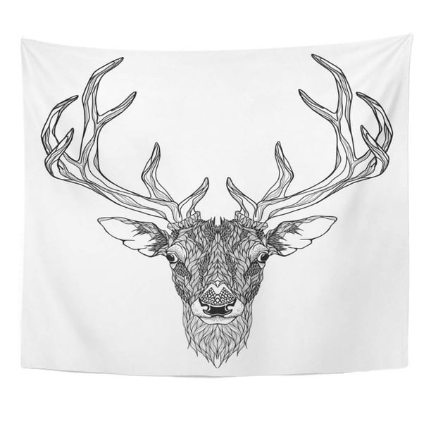 ZEALGNED Deer Head Tattoo Antler Stag Wall Art Hanging Tapestry Home Decor for Living Room Bedroom Dorm 51x60 inch ZEALGNED Deer Head Tattoo Antler Stag Wall Art Hanging Tapestry Home Decor for Living Room Bedroom Dorm 51x60 inch