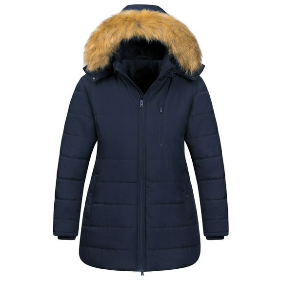 Chrisuno Plus Size Coats for Women Winter Women's Thickened Puffer Coat with Detachable Hood Navy Blue 5X