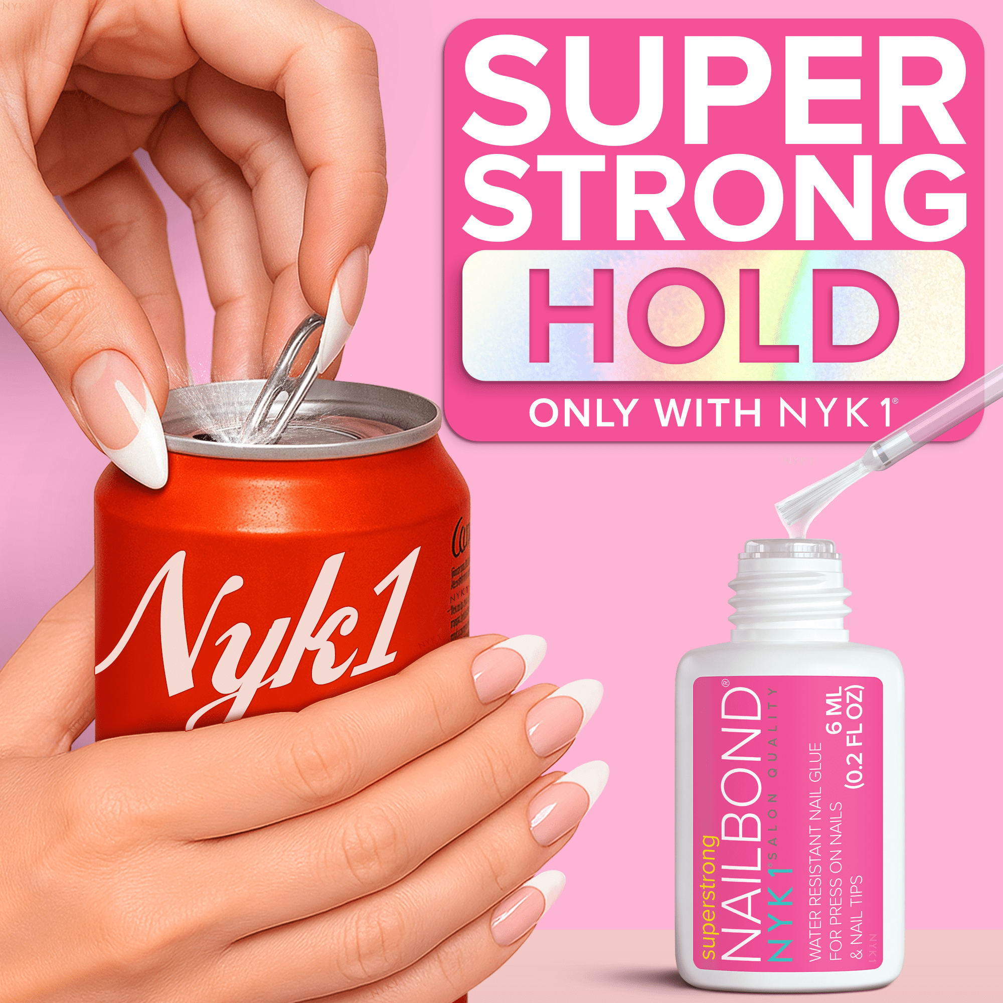 NYK1 NailBond Super Strong Brush-On Nail Glue for Press-Ons, Tips, & Fake Nails 6ml/0.2 fl oz
