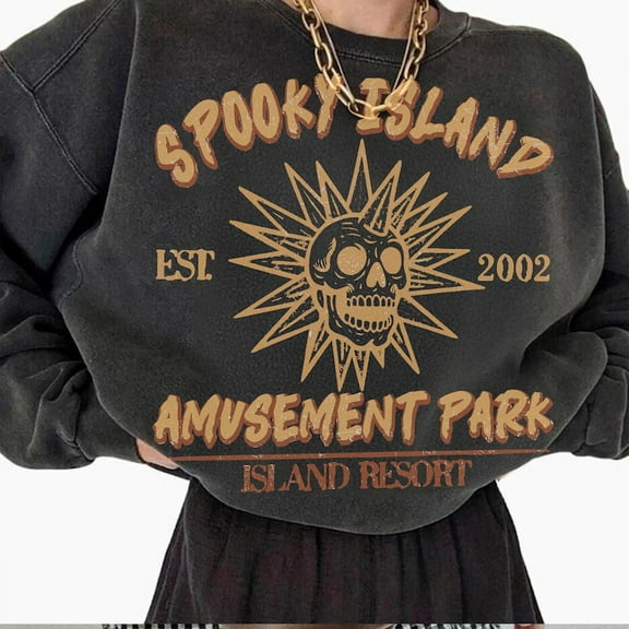 Spooky Island Retro Cartoon Halloween Movie Sweatshirt – Disco Skull T‑Shirt ,90s Halloween Sweatshirt, Retro Halloween Sweatshirt, Summer Sweatshirt