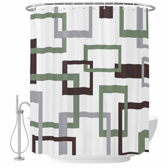 Mid Century Abstract Green Fabric Shower Curtain Geometric Modern Washable Shower Curtains for Bathroom, Waterproof Bath Curtain with Hooks Home Decor 36x72in