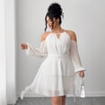 thumbnail image 3 of AURA Plus Size Off Shoulder Sweetheart Midi Dress Chiffon Ribbon Lantern Sleeve A Line Ruffle Party Wedding Guest Dress, 3 of 7