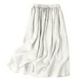 thumbnail image 4 of Caywon Women's Maxi Skirt, Drawstring Elastic Waist A-Line Long Skirt, Crinkle Texture Solid Color Cotton Linen Blend Skirt for Vacation, Beach and Casual Wear, 4 of 5