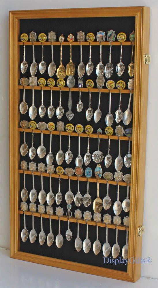 60 Spoon Rack Display Case Holder Wall Cabinet Lockable UV Protection 