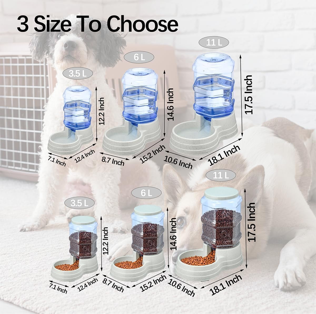 2 Pack 6L Automatic Gravity Pet Feeder and Water Dispenser Set, Large Capacity Automatic Dog Feeder and Dog Water Dispenser for Small Medium Dog Pets Puppy Kitten