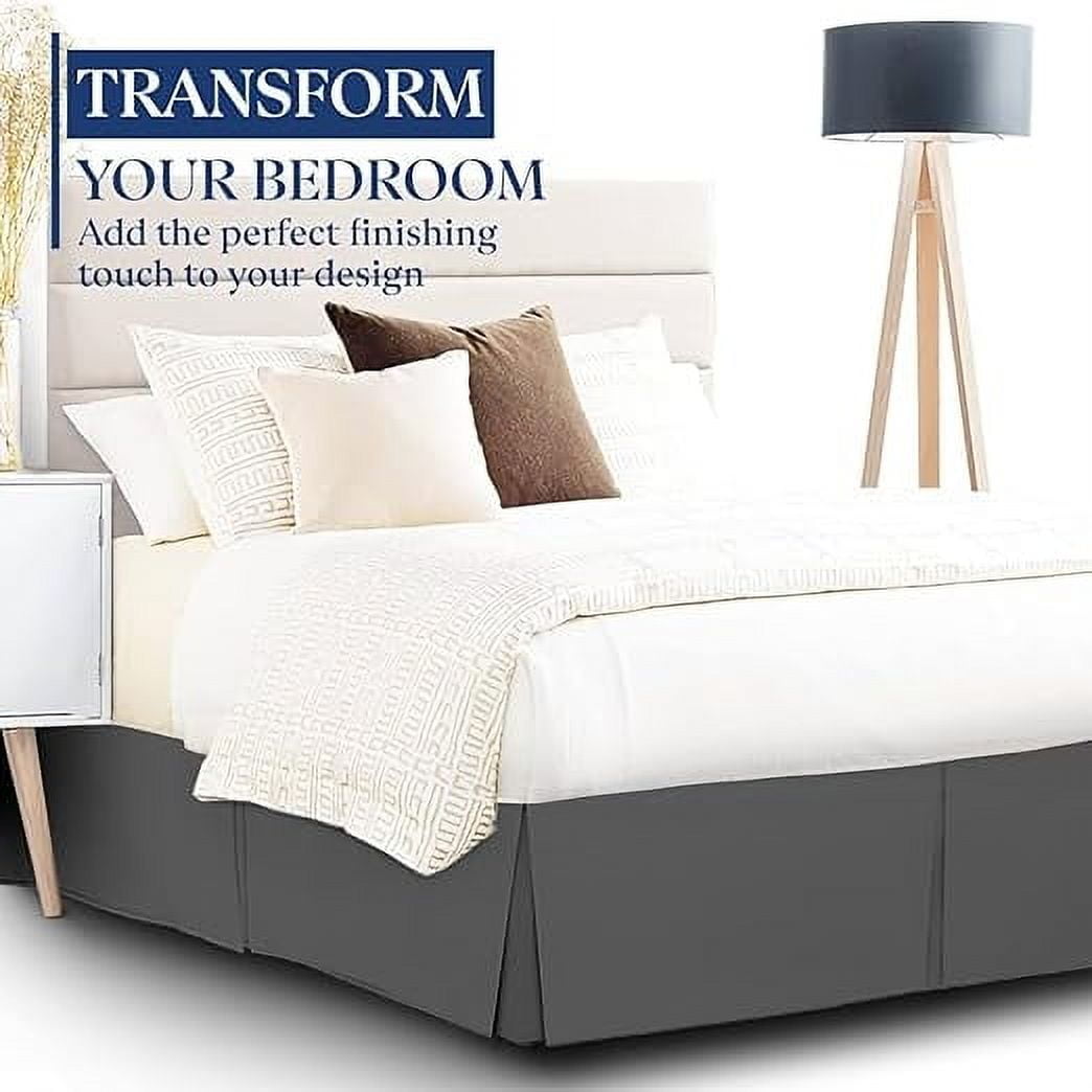 Hotel Quality Pleated Twin Bed Skirt with Split Corners – 18 Inch Tailored Drop Easy Fit - Pleated Dust Ruffle - 100% Microfiber Soft, Wrinkle-Free Box Pleated Bed Skirts - Dark Gray.