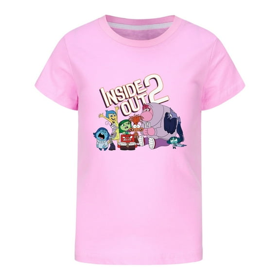 Inside out2 girls' T-shirt boys' round neck short sleeved pure cotton cartoon T-shirt suitable for 6-13 years old