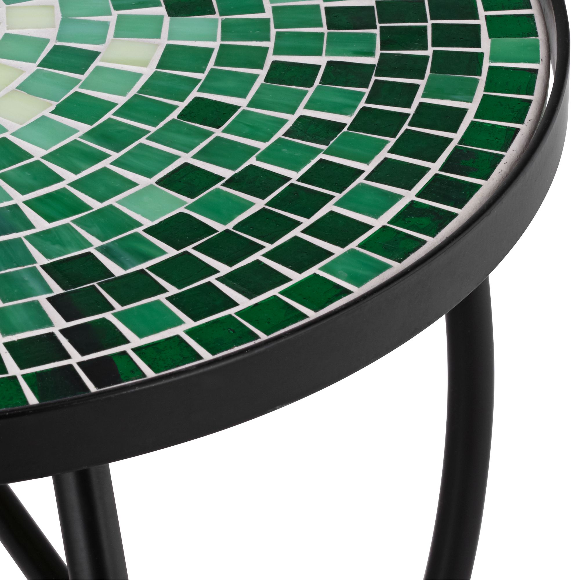 Teal Island Designs Modern Black Round Outdoor Accent Side Table 14" Wide Green Mosaic Front Porch Patio House Balcony Deck Shed - image 3 of 7