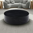 thumbnail image 2 of 39.37'' Marble Round Coffee Table, Modern Drum Design Fiberglass Center Table, Simple Modern Center Cocktail Table for Living Room, Apartment and Office, No Assembly, Black, 2 of 7
